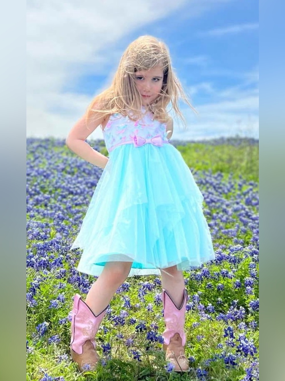 Butterfly Dress Girls 5 White Aqua Blue Tulle Jona Michelle Fancy Party Event